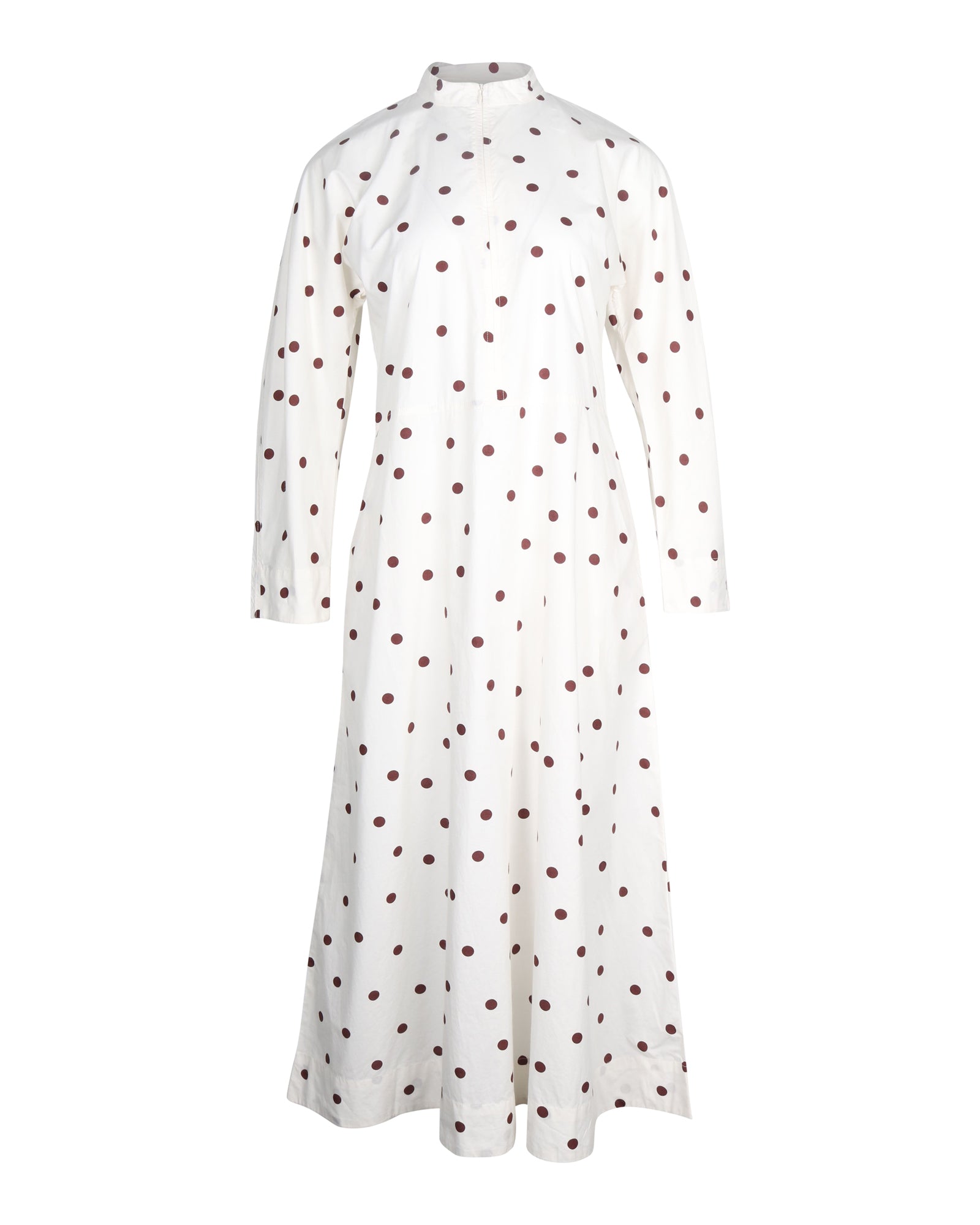 image of Ganni Polka Dot Midi Dress in White Cotton