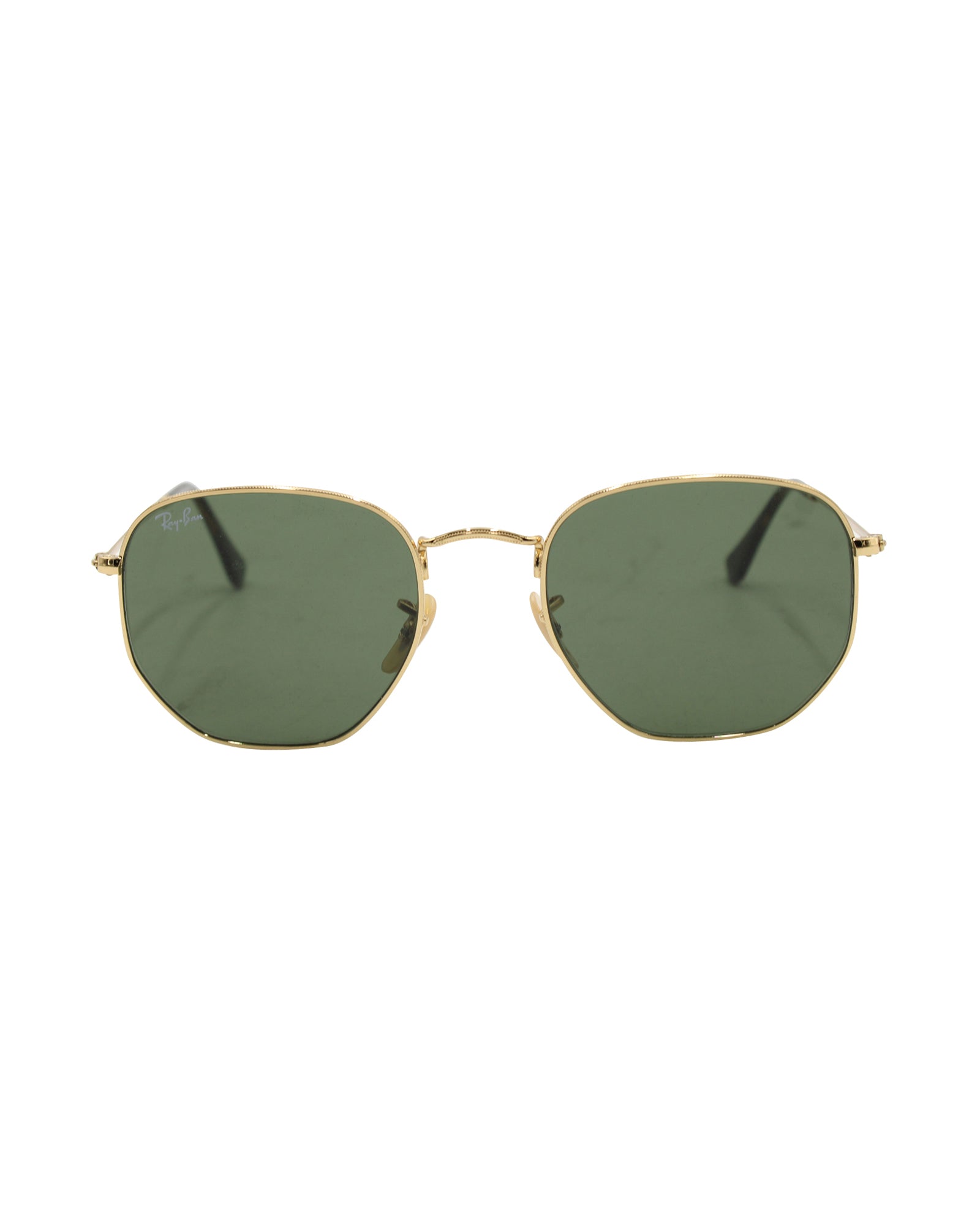 Image of Ray Ban Hexagonal Flat Sunglasses in Gold-Plated Metal