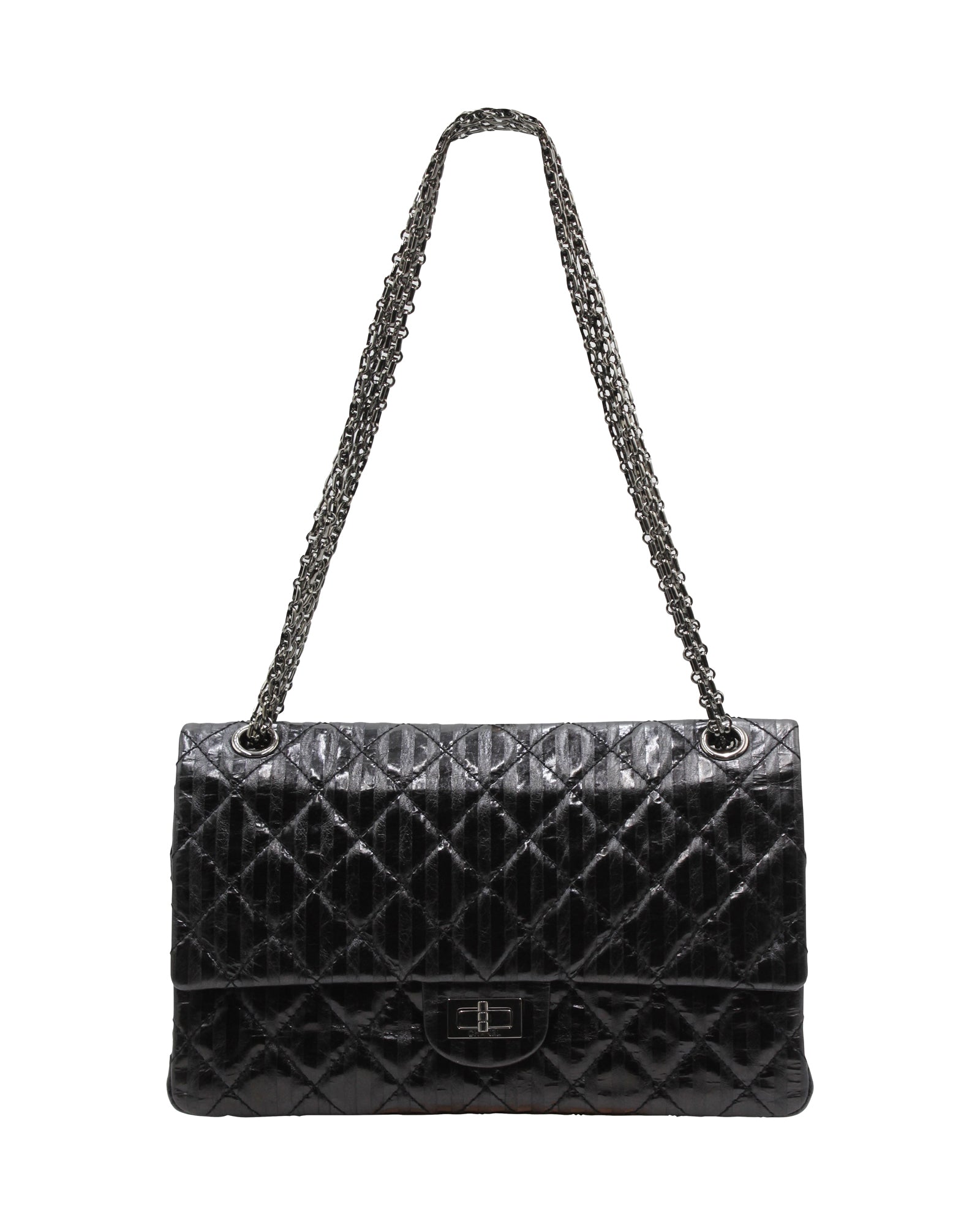 Image of Chanel Reissue 2.55 Flap Bag in Striped Black Lambskin Leather