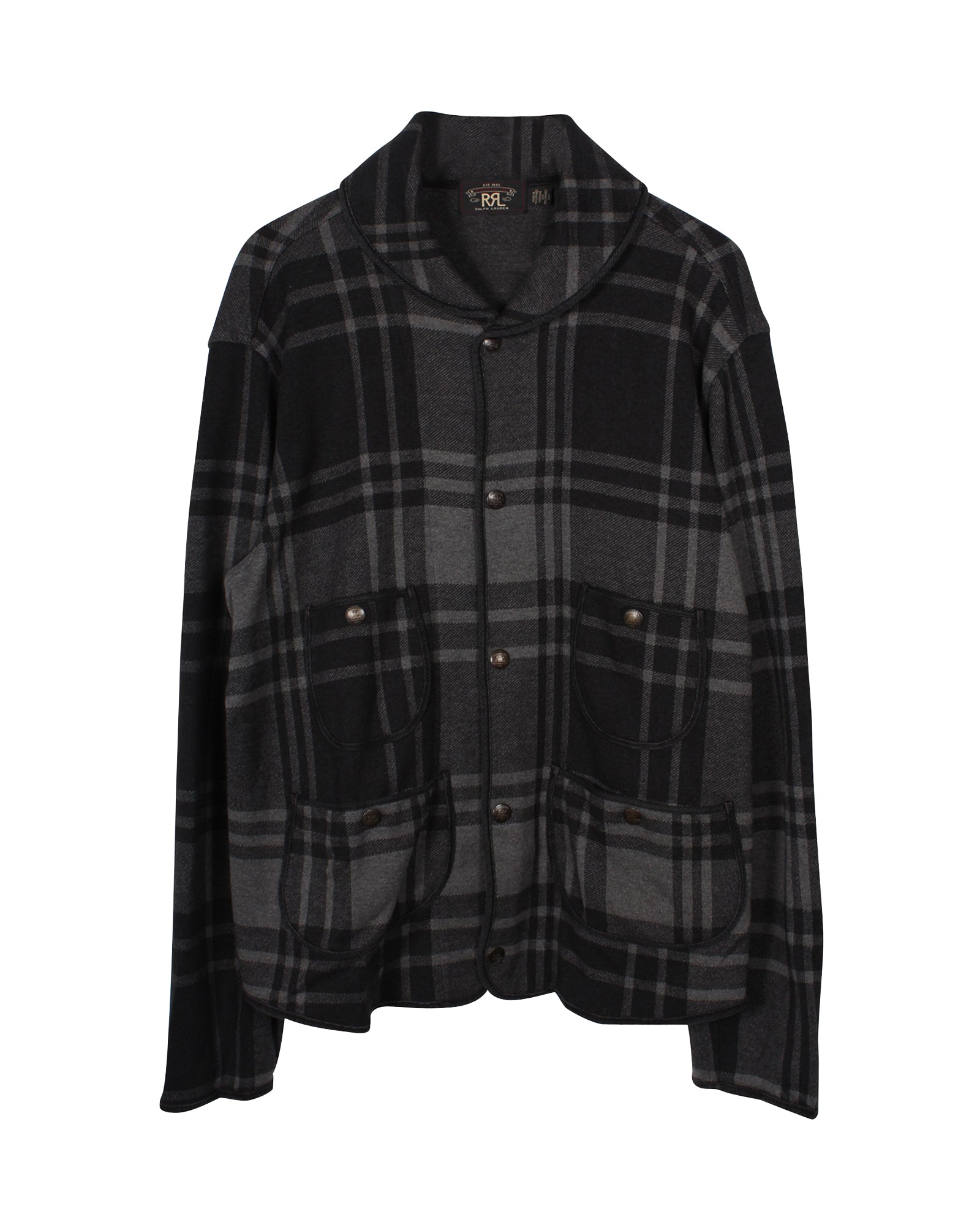 image of RRL Plaid Knit Jacquard Jacket in Grey Cotton