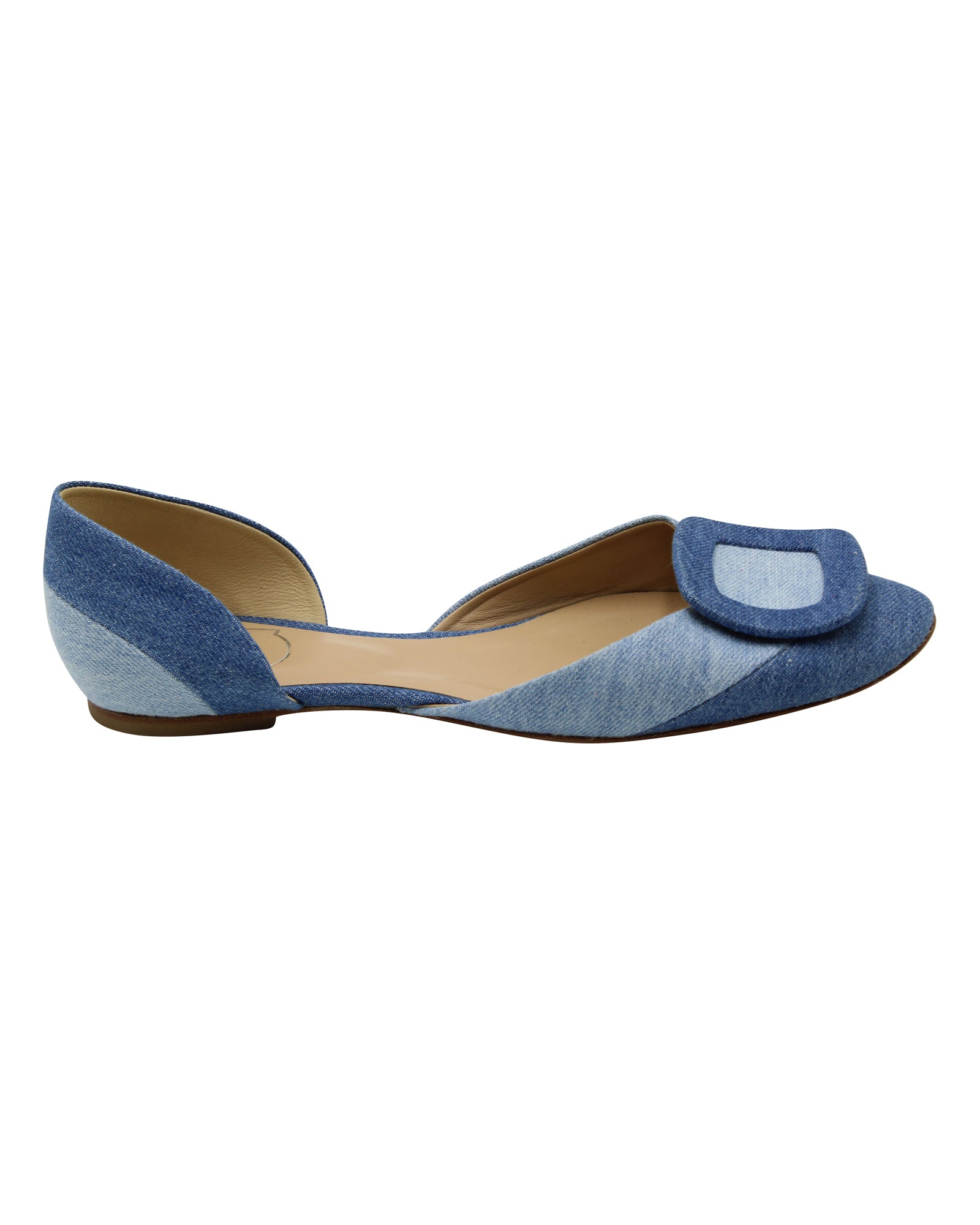 image of Roger Vivier D'Orsay Flats in Blue Cotton Denim