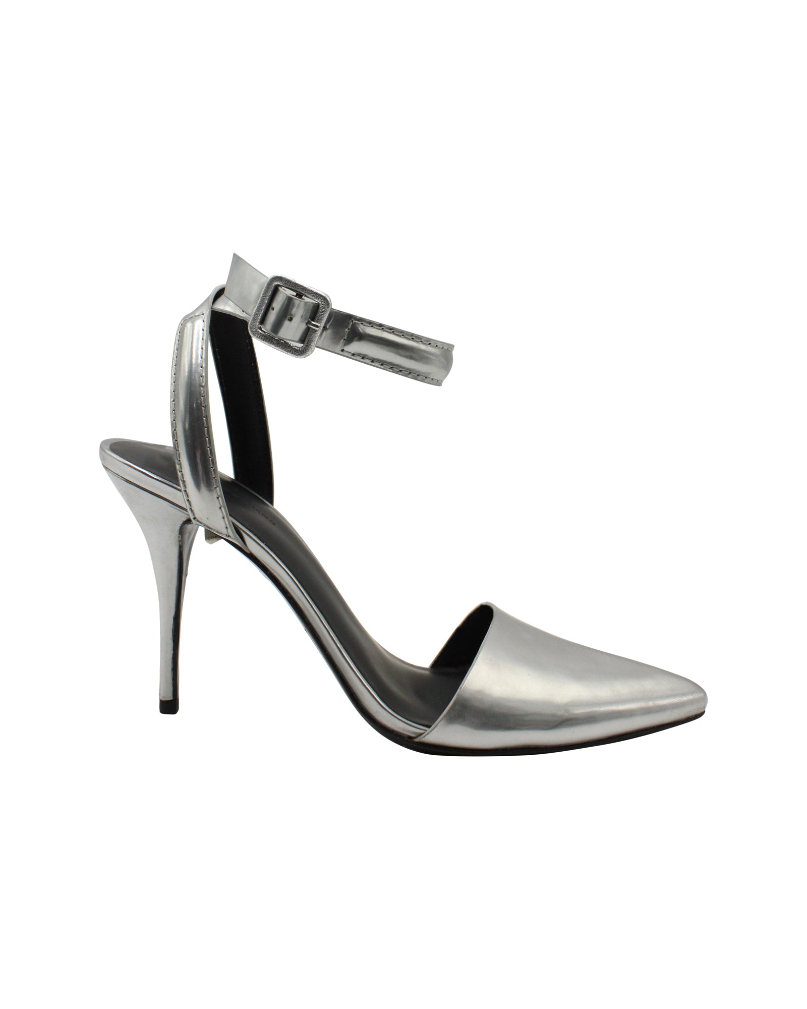 Image of Alexander Wang Ankle Strap Metallic Pumps in Silver Patent Leather