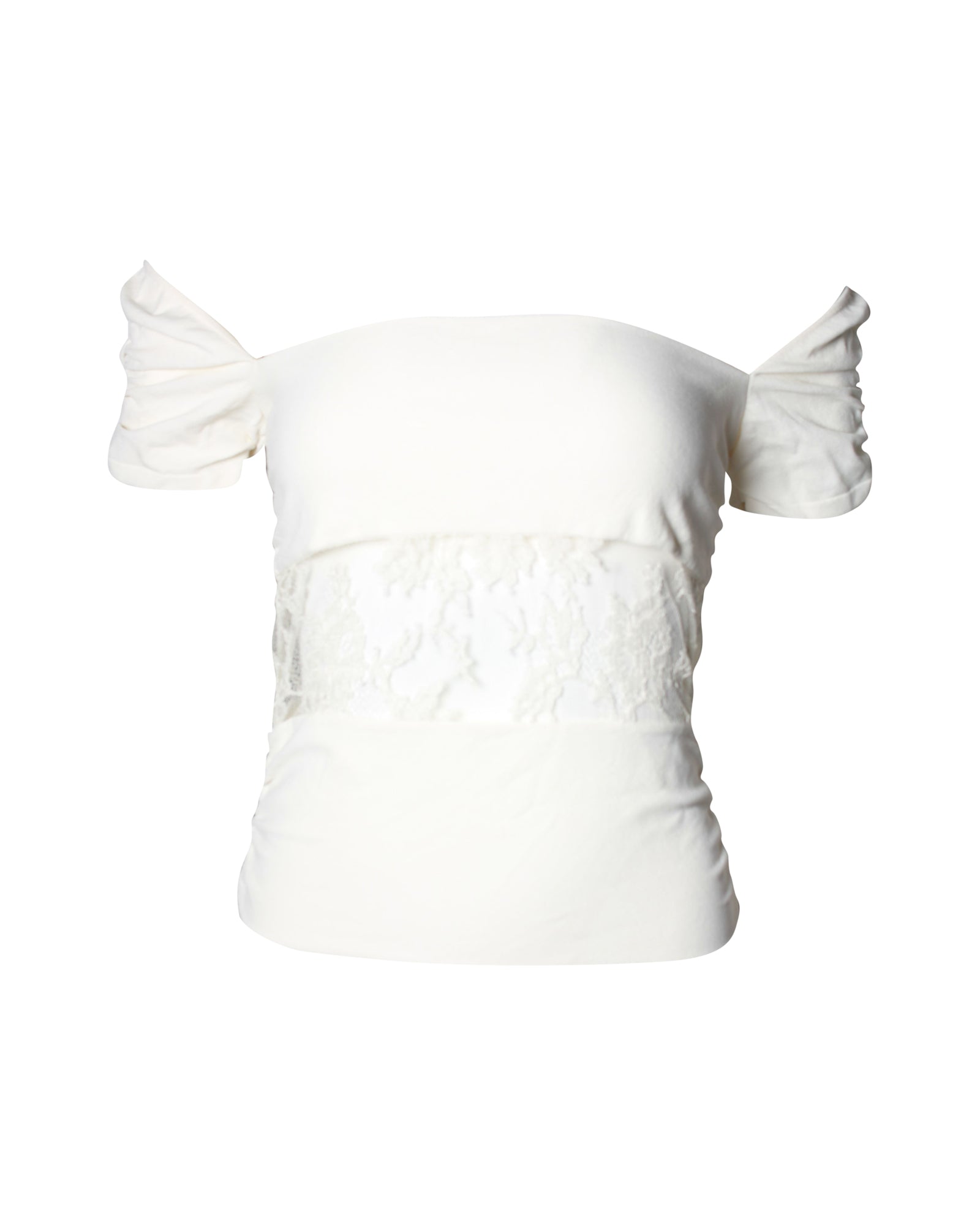 image of Valentino Lace Panel Off-Shoulder Top in White Viscose