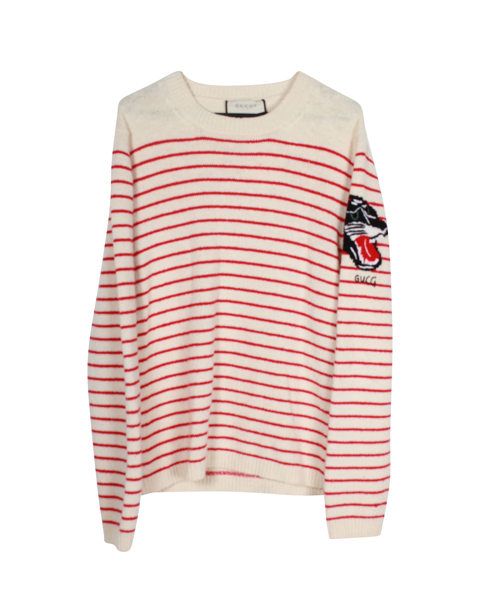 Image of Gucci Striped Knit Sweater in Beige Cashmere