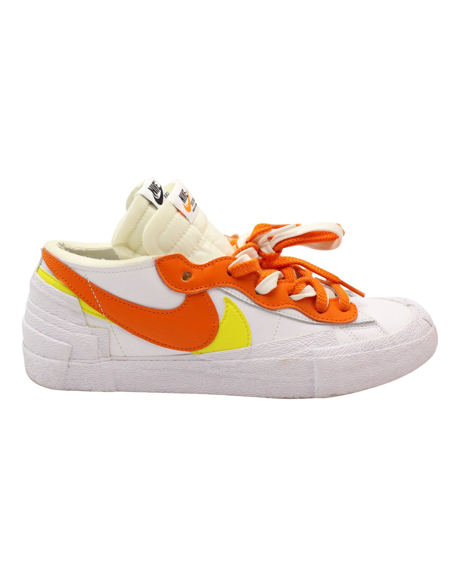 Image of Nike x Sacai Blazer Low Sneakers in White Magma Orange Canvas