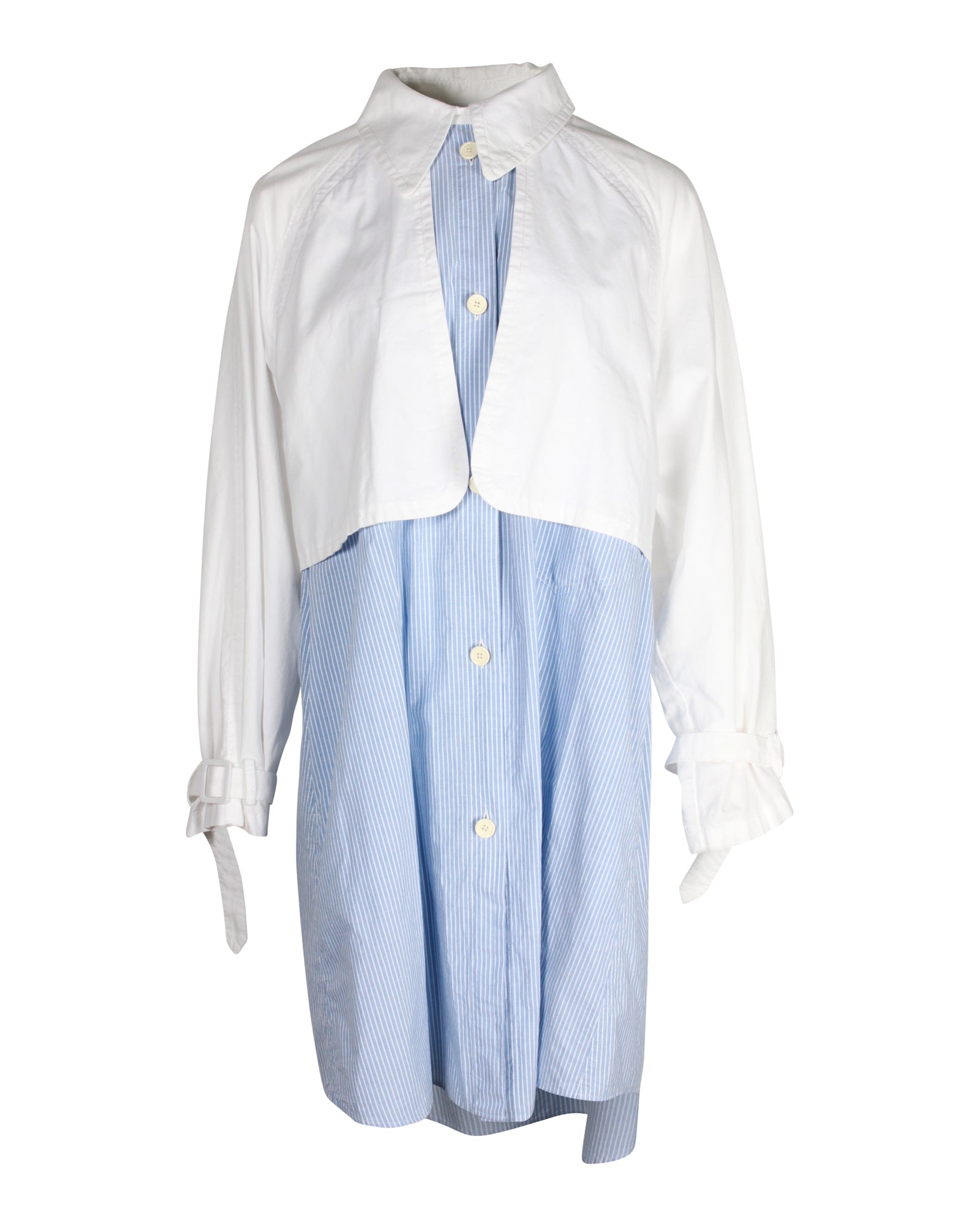 image of MM6 Maison Margiela Layered Shirt Dress in Light Blue Cotton