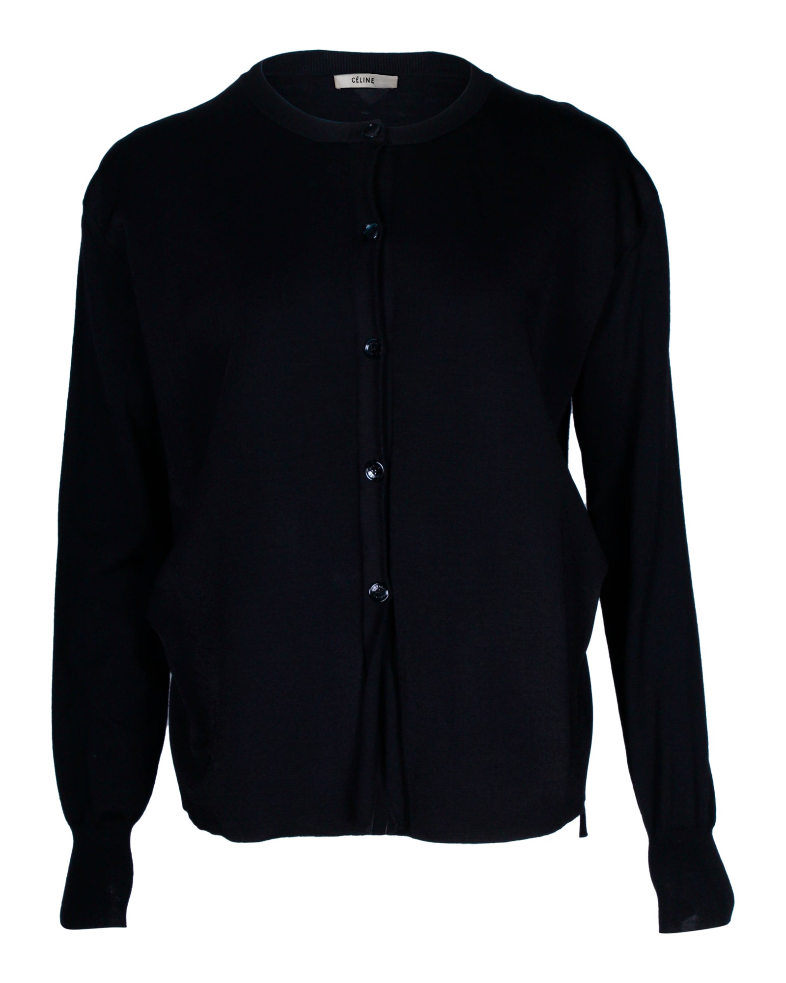 image of Celine Buttoned Cardigan in Black Wool