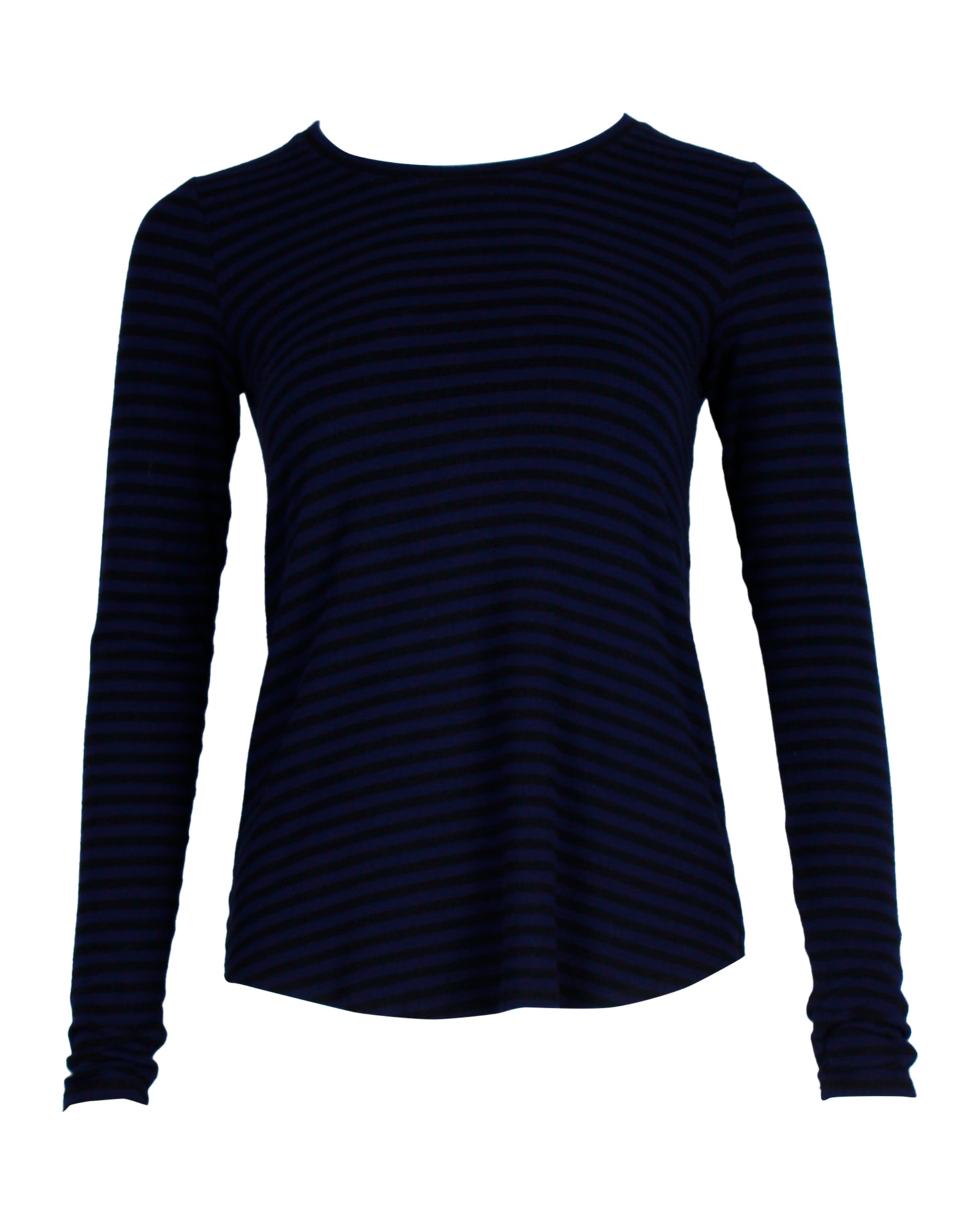 image of Theory Striped Long-Sleeve Top in Navy Blue and Black Viscose