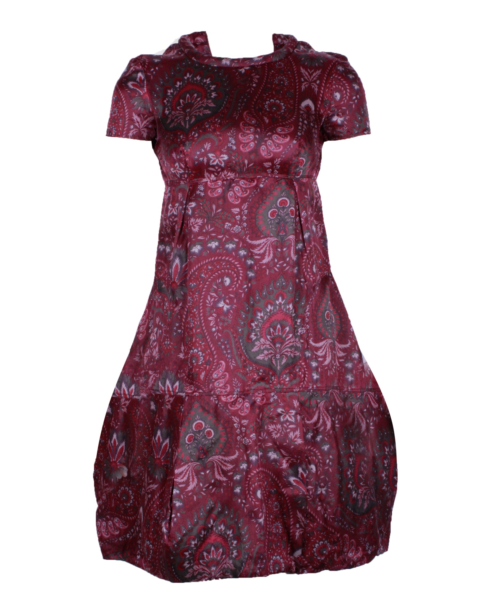 image of Burberry Paisley Print FW08 Dress in Burgundy Silk