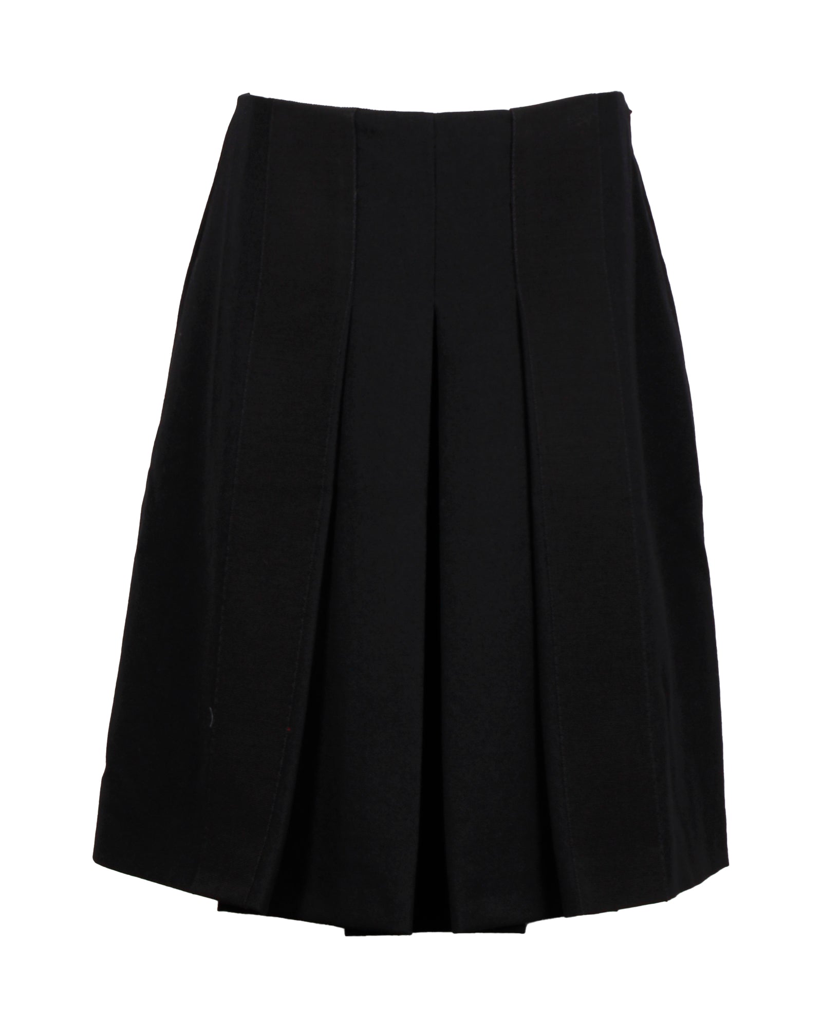 image of Prada Pleated A-Line Skirt in Black Wool