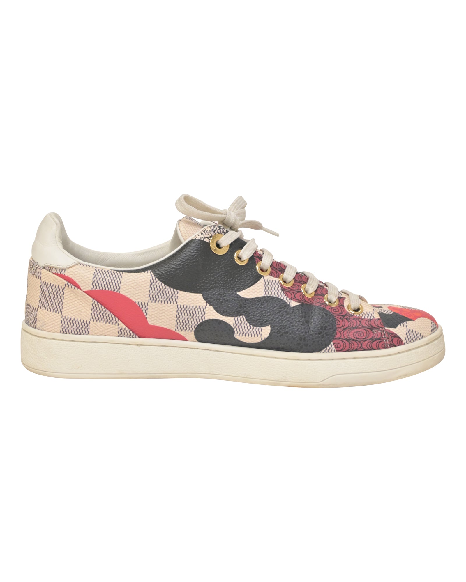 image of Louis Vuitton Overcloud Lace Up Sneakers in Multicolor Damier Azur Canvas And Leather Trim