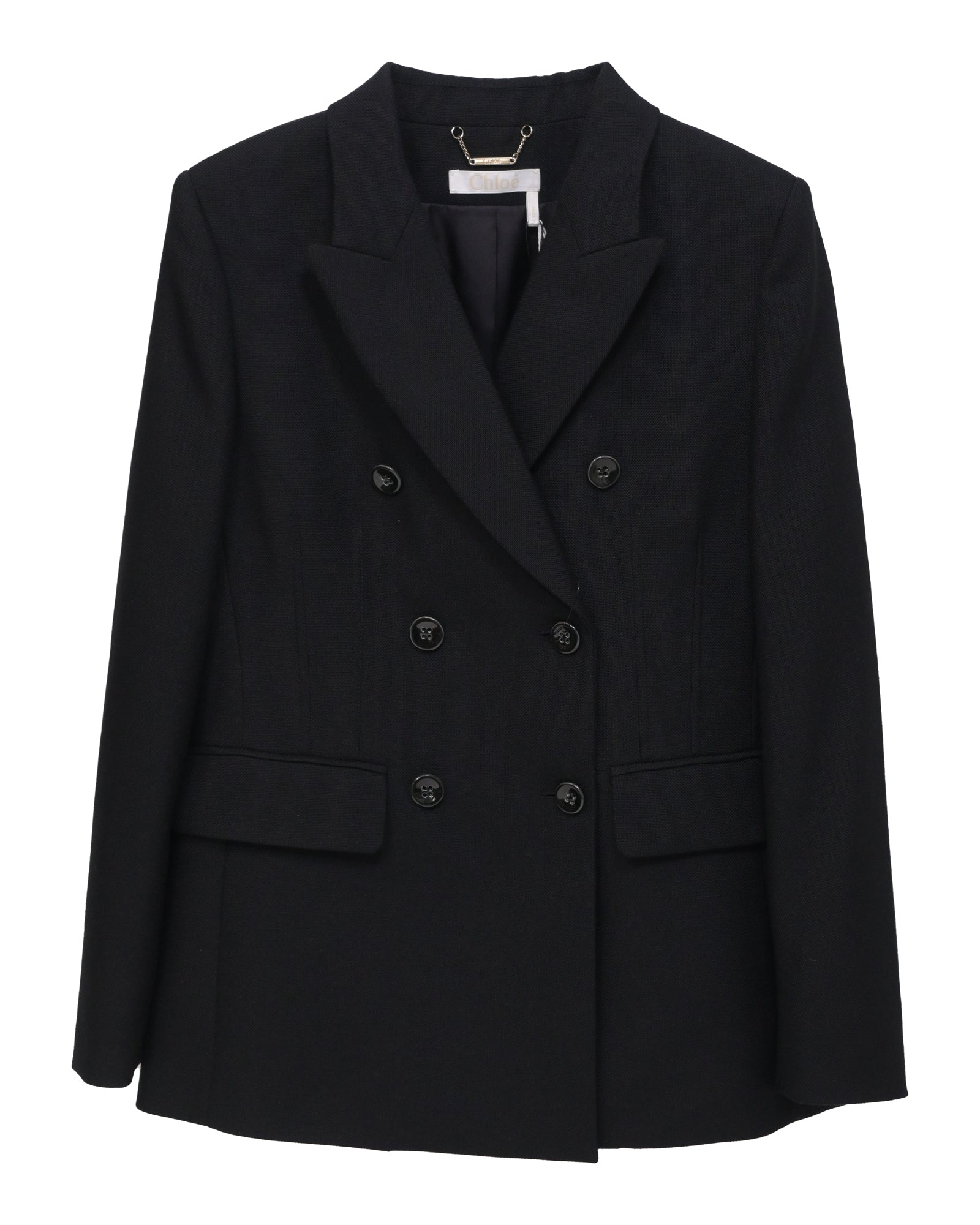 image of Chloé Double-Breasted Blazer in Black Wool