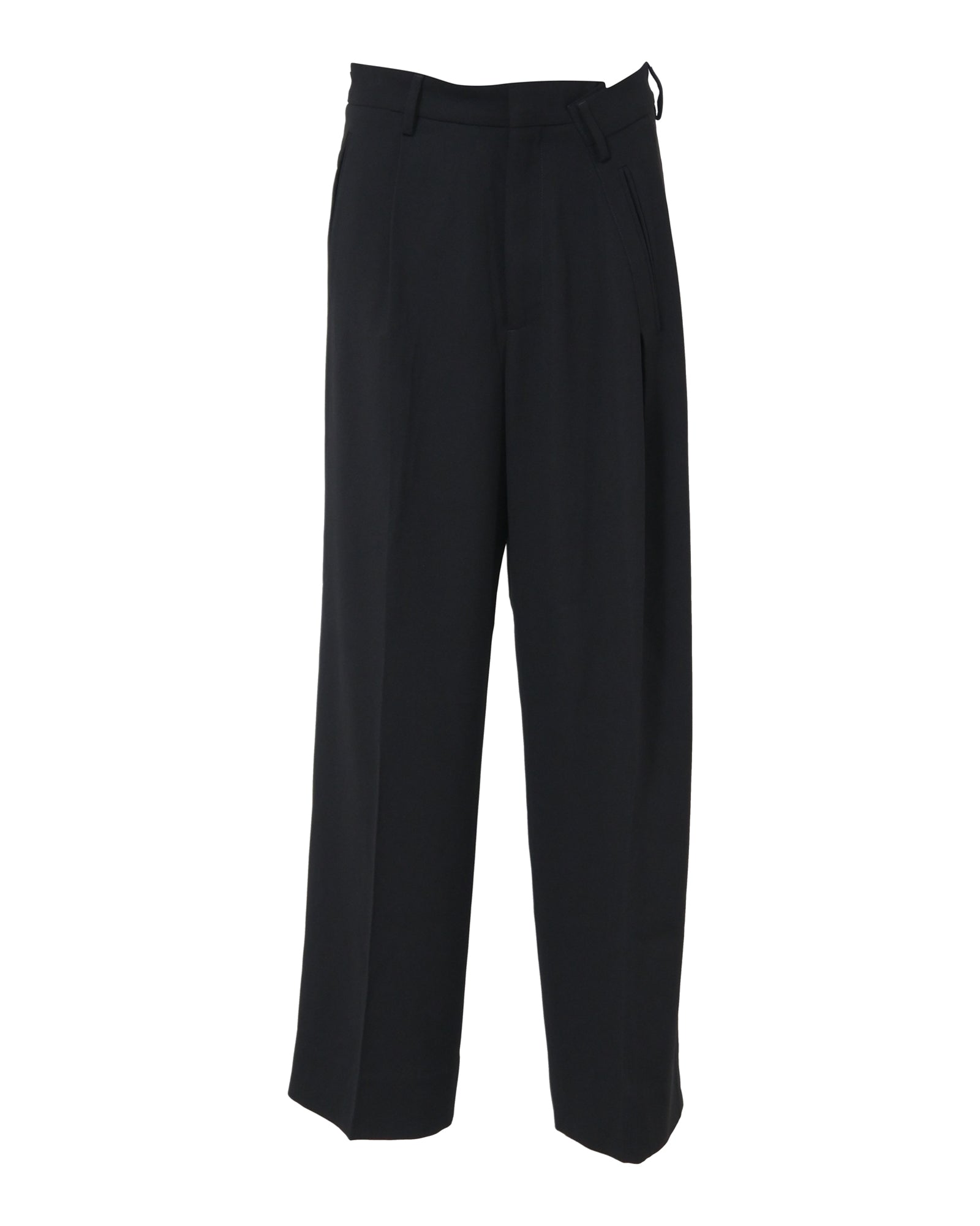 image of Maison Margiela Pleated High-Waist Trousers in Black Polyester