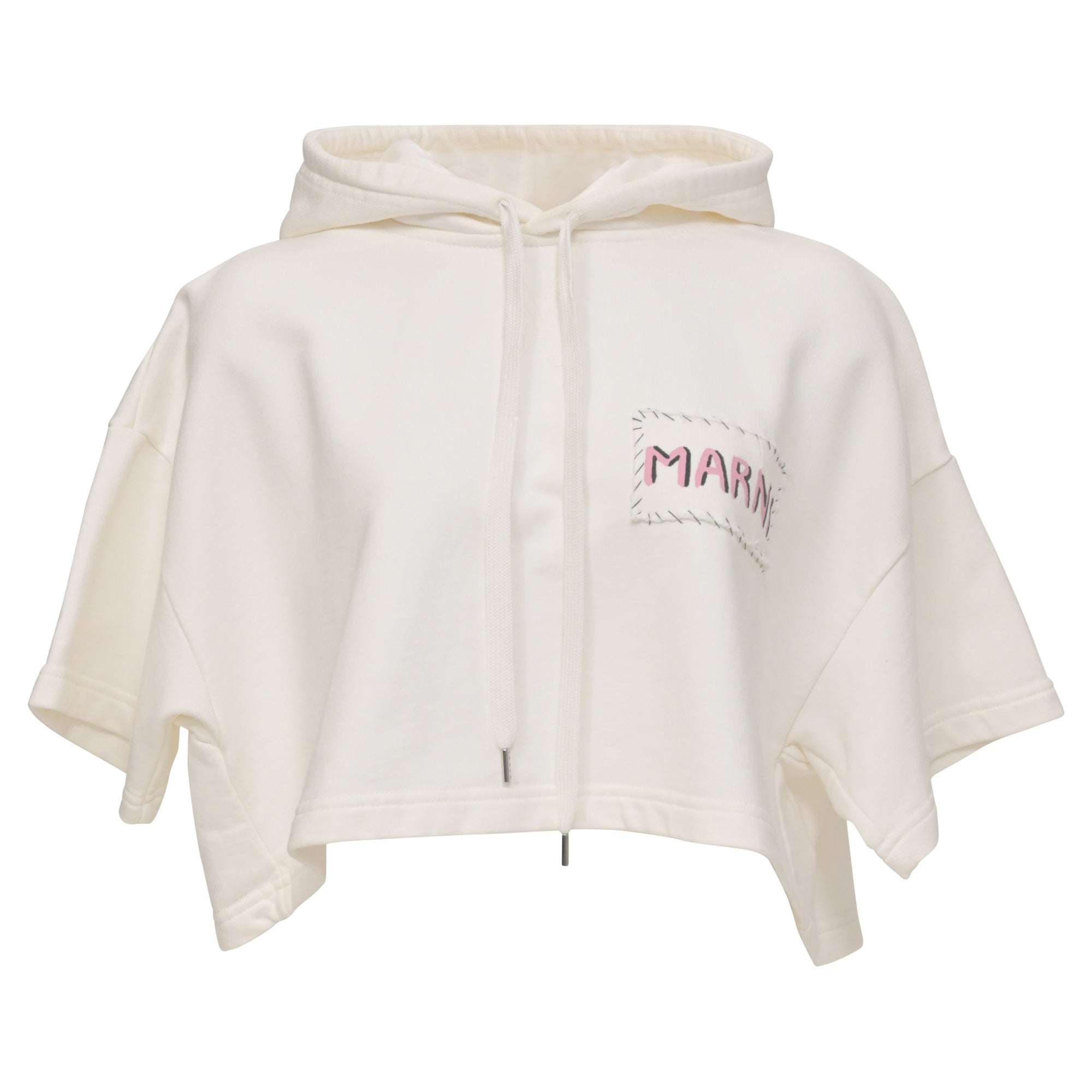 image of Marni Logo Print Cropped Hoodie in White Cotton