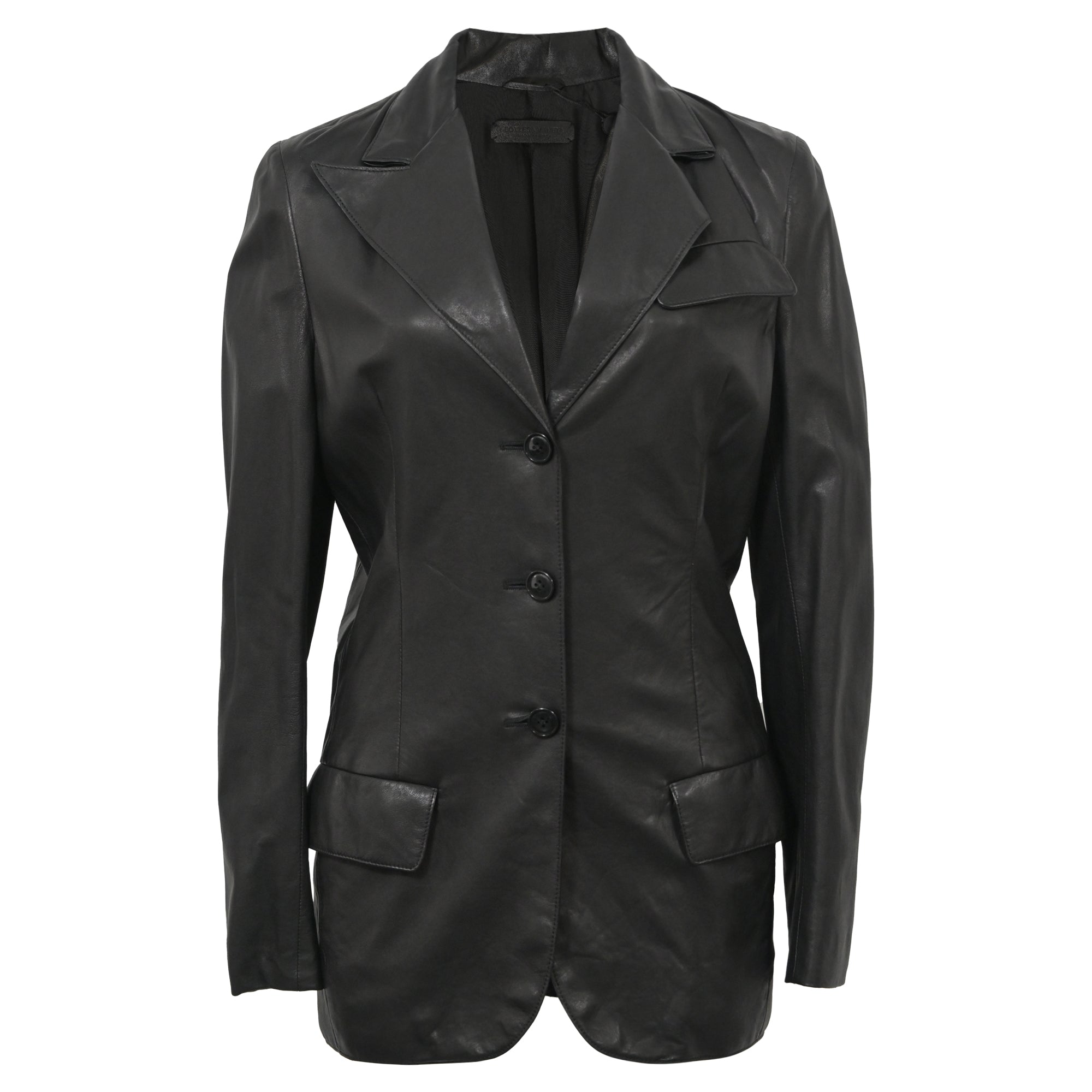 Image of Bottega Veneta Single-Breasted Jacket in Black Leather