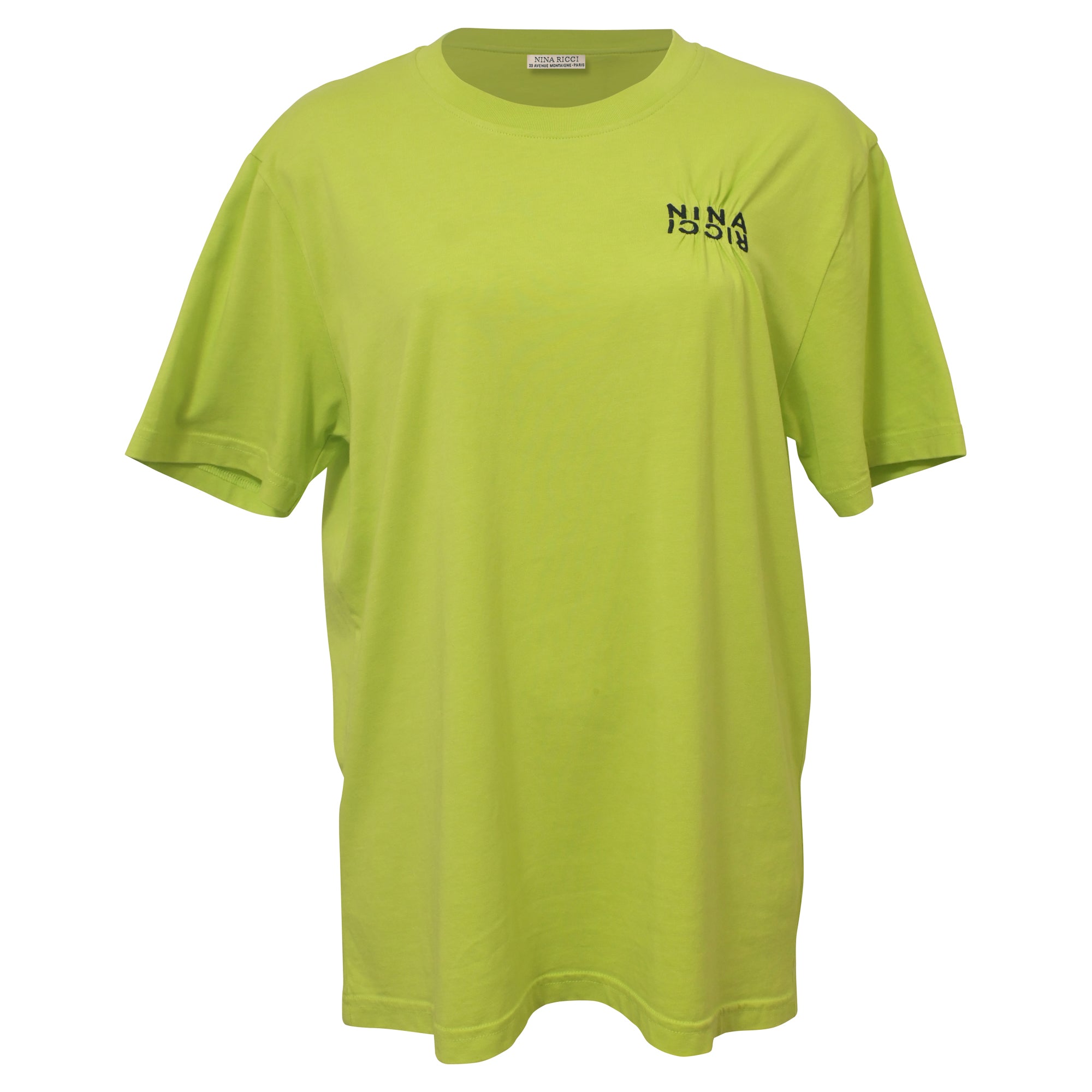 image of Nina Ricci Embroidered Crewneck Shirt in Lime Green Cotton