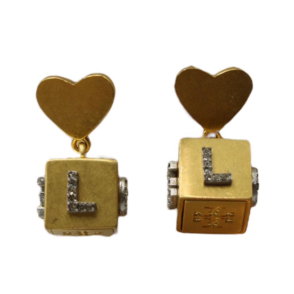 Image of Tory Burch Love Cube Earrings in Gold Metal