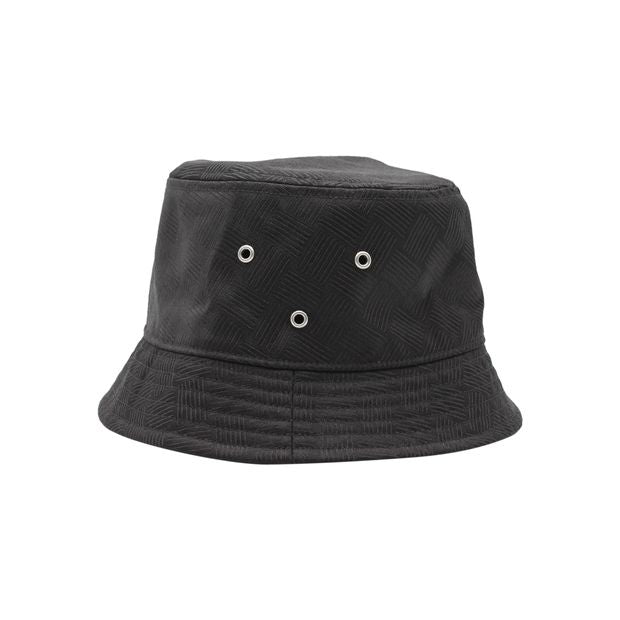 image of Bottega Veneta Intrecciato Effect Bucket Hat in Black Polyamide