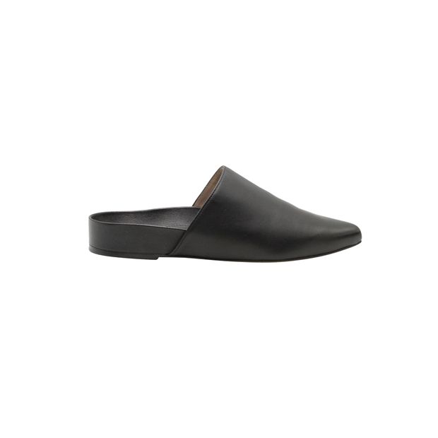 image of Stuart Weitzman Flat Mules in Black Leather