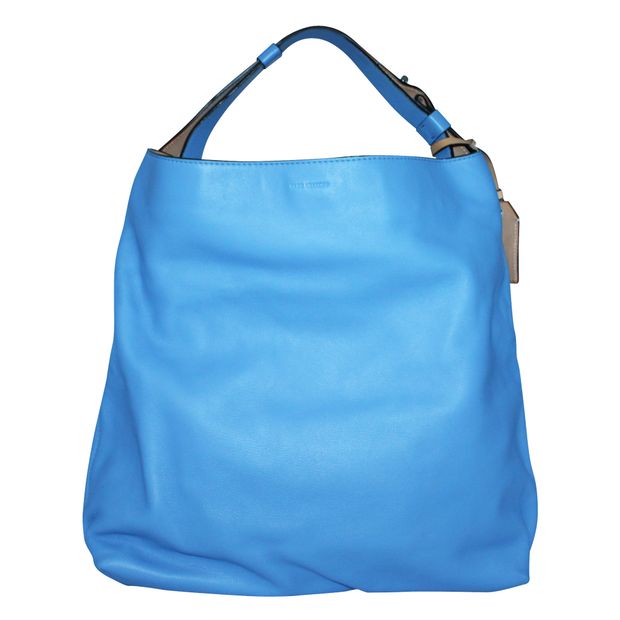 image of Contemporary Designer Blue Leather Tote