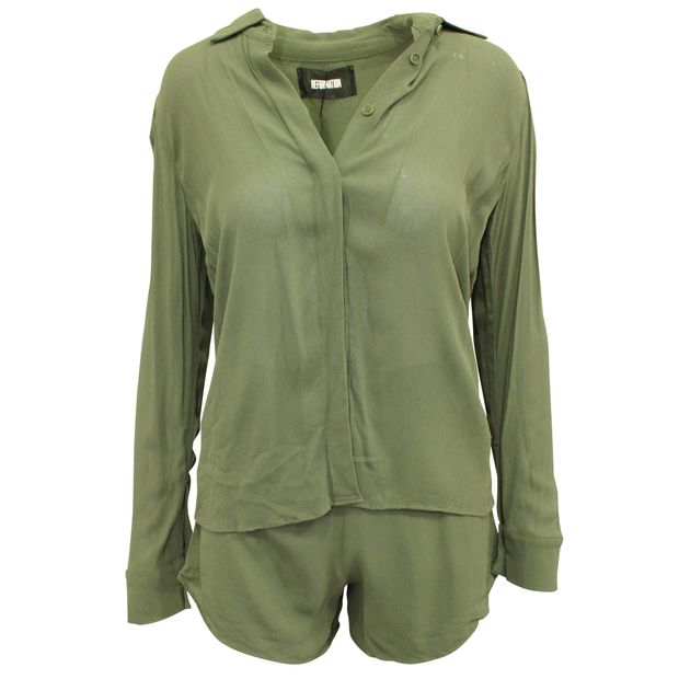 image of REFORMATION Khaki Long Sleeve Shirt and Shorts Set