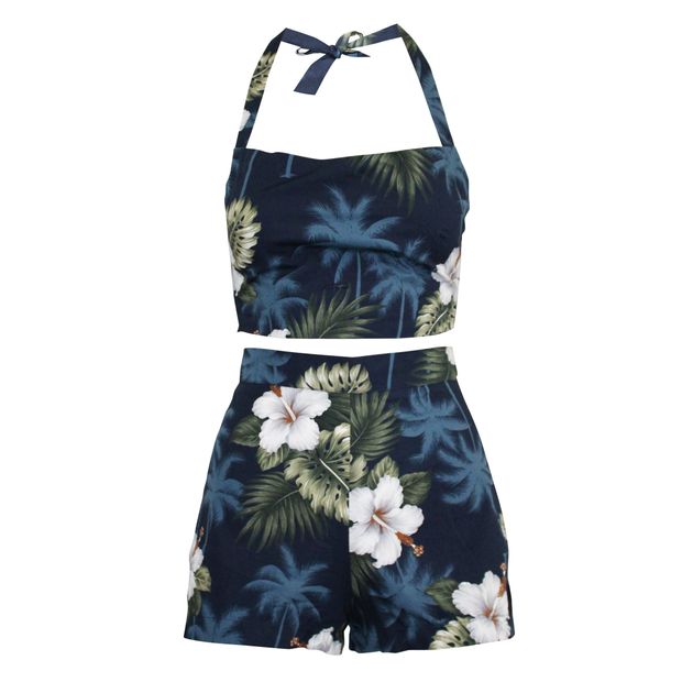 Image of REFORMATION Blue Floral Print Top and Shorts set