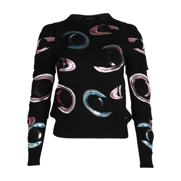 image of Chanel Planet Disc Sweater in Black Cashmere