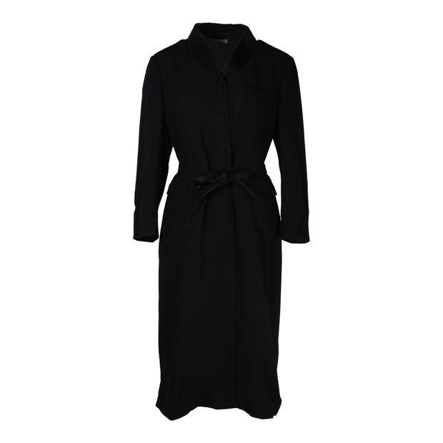 image of Miu Miu Belted Coat in Black Acetate