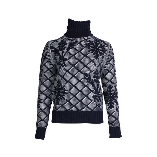 image of Chanel Snowflake High Neck Sweater in Navy Blue Cashmere