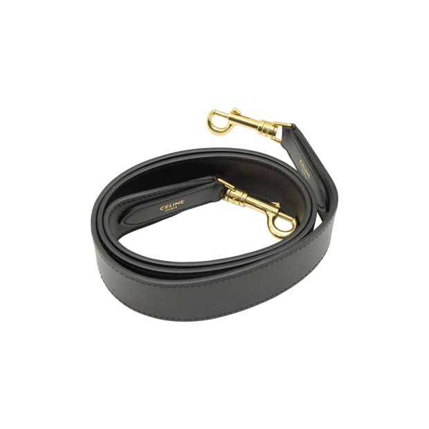 Image of Celine Long Strap in Black Calfskin Leather