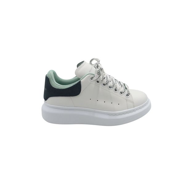 image of Alexander McQueen Oversized Sneakers in White and Forest Green Leather