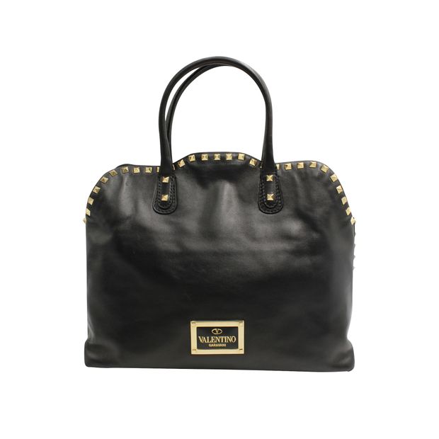 image of Valentino Black Rockstud Dome Double Handle Bag