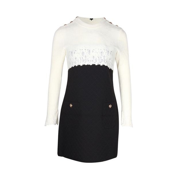 image of Chanel Colorblock Mini Dress in Black Wool