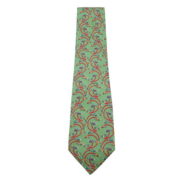 image of SALVATORE FERRAGAMO Green Print Silk Tie