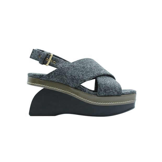 Image of Marni Dark Grey Felt Wedges