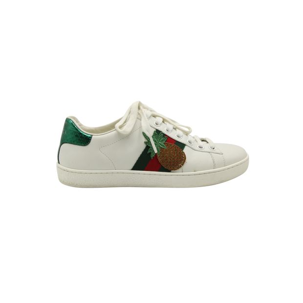 image of Gucci Ace Lady Bug Sneakers in White Leather