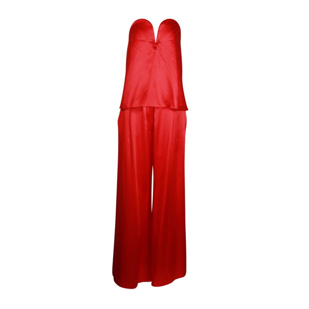 image of MICHAEL LO SORDO Red Bustier Top and Wide Leg Pants Set