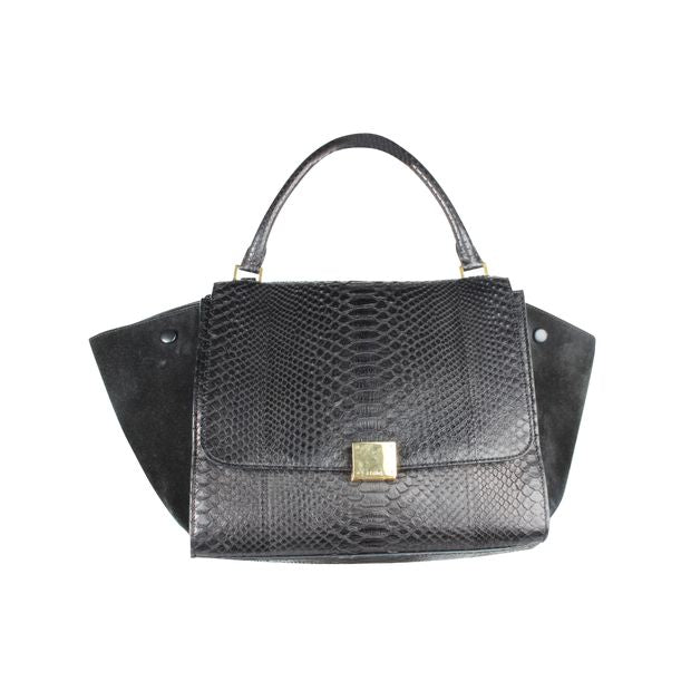 Image of CELINE Black Python Trapeze Medium Tote