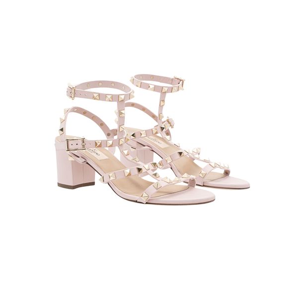 image of Valentino Rockstud Accents Leather Gladiator Sandals