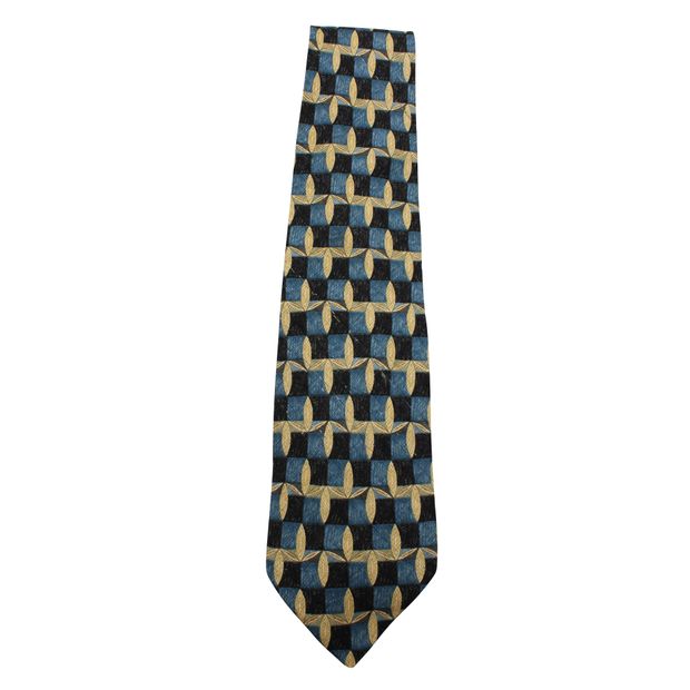 image of ERMENEGILDO ZEGNA Blue and Yellow Print Elegant Tie