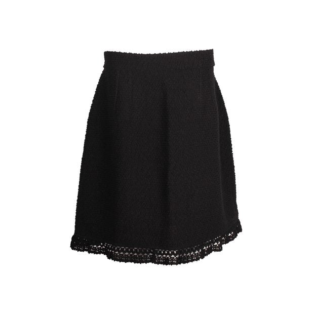 image of Dolce & Gabbana Crochet-Trimmed Boucher Skirt in Black Wool