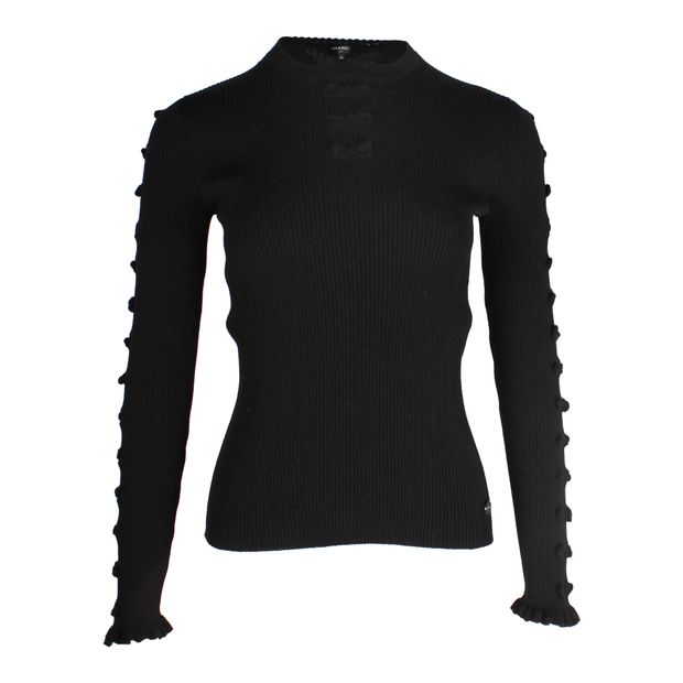 image of Chanel Sleeve Bow Knitted Sweater in Black Wool