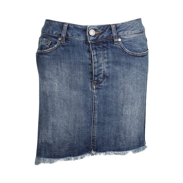 image of Zadig & Voltaire Distressed Mini Skirt in Blue Cotton Denim