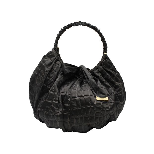 Image of Giorgio Armani Vintage Black Nylon Embossed Tote