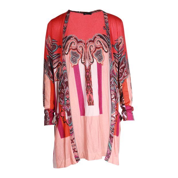 Image of Etro Printed Open-Front Cardigan in Multicolor Silk