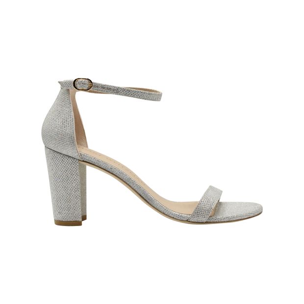 Image of Stuart Weitzman Nearly Nude Glitter Open-toe Sandals in Silver Polyester