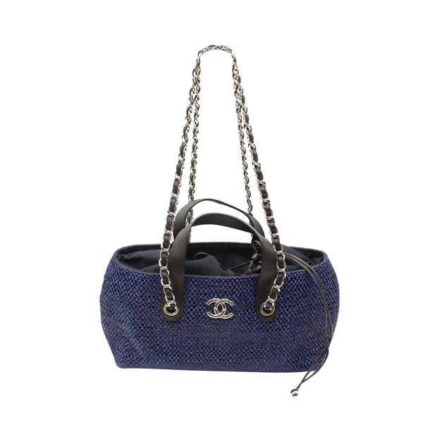 Image of Chanel Small 2 Way Bag in Blue Raffia