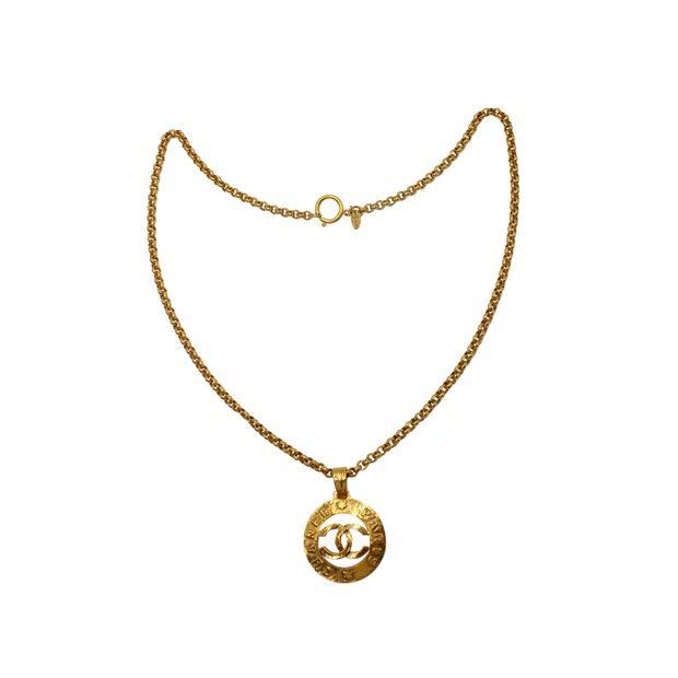 Image of Chanel Vintage Paris Charm Coin Link Necklace in Gold Metal