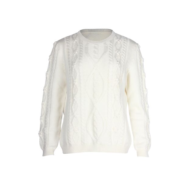 image of Miu Miu Cable Knit Sweater in Ecru Wool