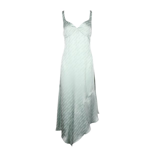 image of Off-White Logo Jacquard Sweetheart Neckline Dress in Green Acetate